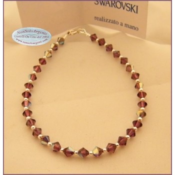 NSA|Bracciale o Cavigliera in Argento 925 Con Swarovski Bicono mis. 21 cm Amethyst Viola AB