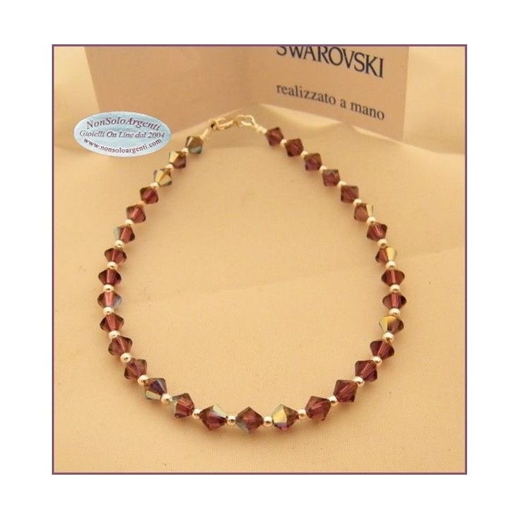 NSA|Bracciale o Cavigliera in Argento 925 Con Swarovski Bicono mis. 21 cm Amethyst Viola AB