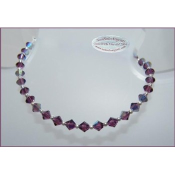 NSA|Bracciale o Cavigliera in Argento 925 Con Swarovski Bicono mis. 21 cm Amethyst Viola AB