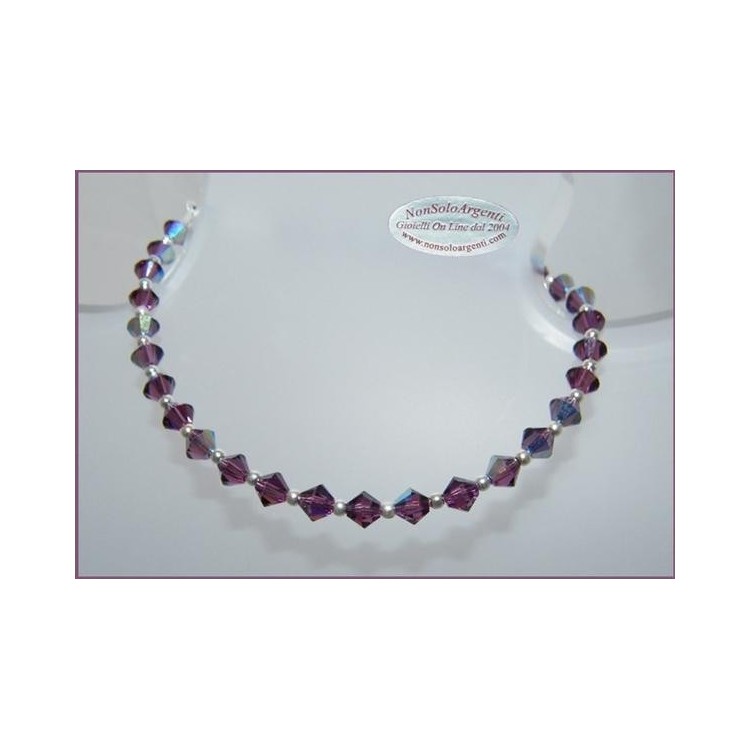 NSA|Bracciale o Cavigliera in Argento 925 Con Swarovski Bicono mis. 21 cm Amethyst Viola AB