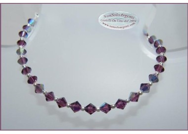 NSA|Bracciale o Cavigliera in Argento 925 Con Swarovski Bicono mis. 21 cm Amethyst Viola AB