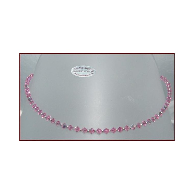 NSA|Collana girocollo Argento 925 Con Swarovski Bicono  Rosa Acceso ROSE AB