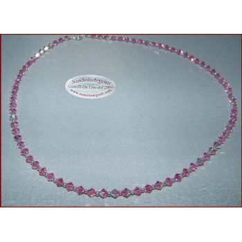 NSA|Collana girocollo Argento 925 Con Swarovski Bicono  Rosa Acceso ROSE AB
