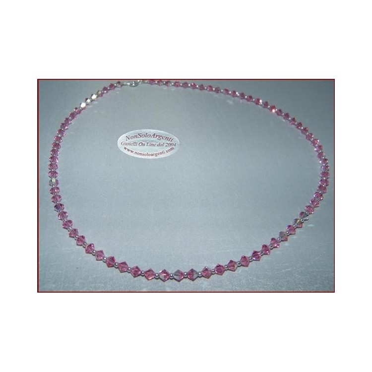 NSA|Collana girocollo Argento 925 Con Swarovski Bicono  Rosa Acceso ROSE AB
