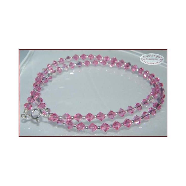 NSA|Collana girocollo Argento 925 Con Swarovski Bicono  Rosa Acceso ROSE AB
