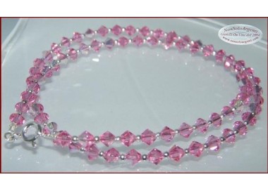 NSA|Collana girocollo Argento 925 Con Swarovski Bicono  Rosa Acceso ROSE AB