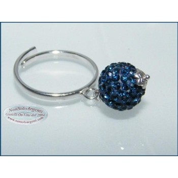 NSA|Argento 925 : Anello regolabile con ciondolo a sfera di zirconia Blu cobalto