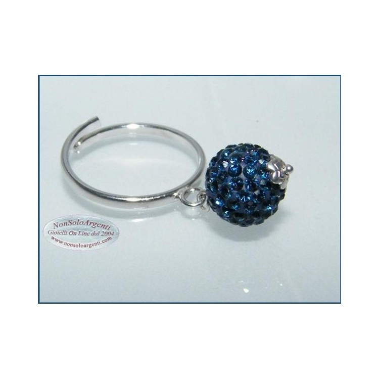 NSA|Argento 925 : Anello regolabile con ciondolo a sfera di zirconia Blu cobalto
