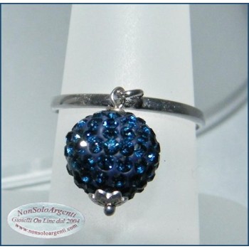 NSA|Argento 925 : Anello regolabile con ciondolo a sfera di zirconia Blu cobalto