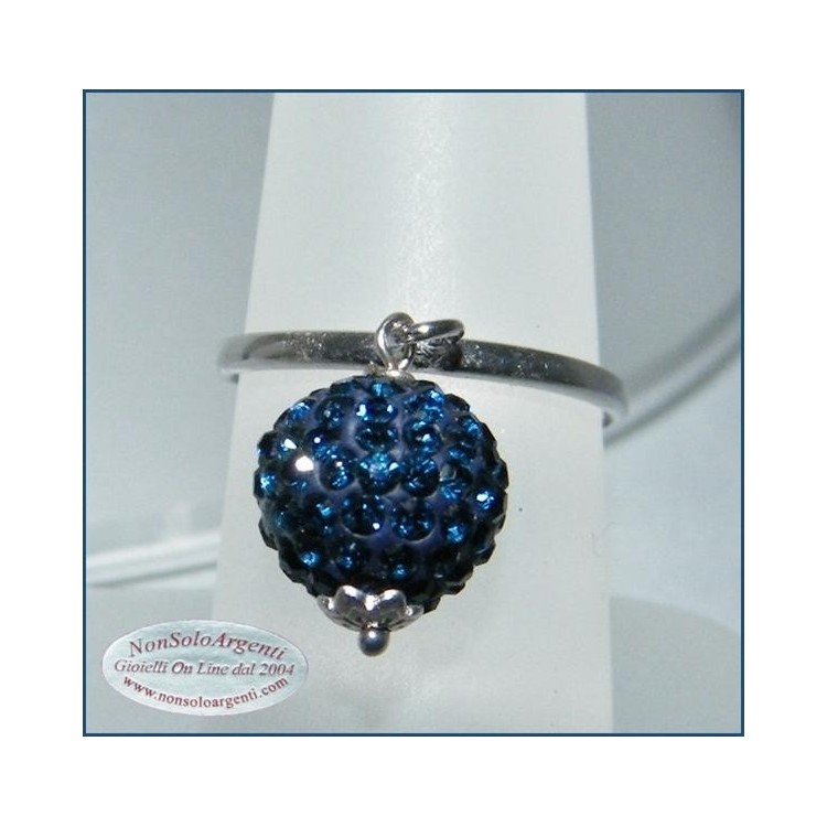 NSA|Argento 925 : Anello regolabile con ciondolo a sfera di zirconia Blu cobalto