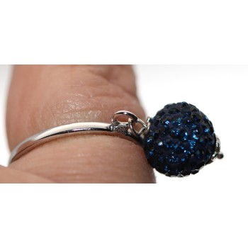 NSA|Argento 925 : Anello regolabile con ciondolo a sfera di zirconia Blu cobalto