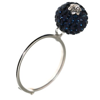 NSA|925 silver: Adjustable ring with cobalt blue zirconia ball pendant