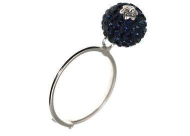 NSA|Argento 925 : Anello regolabile con ciondolo a sfera di zirconia Blu cobalto