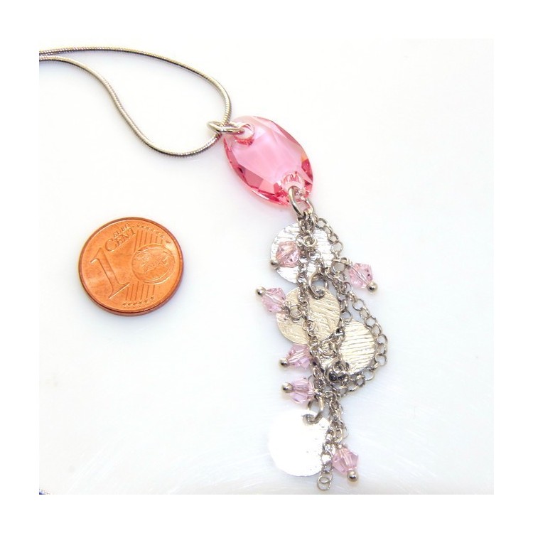 NSA|fine silver : Necklace for man or woman with   pink cristal pendant