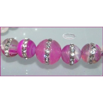 NSA|Bracciale Elastico Perle coltivate e perle di agata rosa fucsia con zirconia