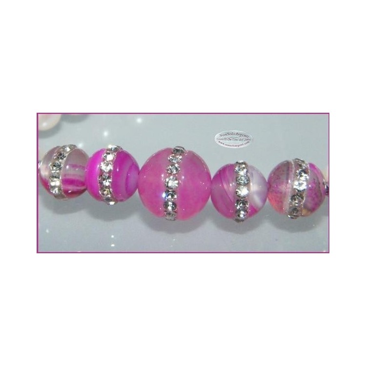 NSA|Bracciale Elastico Perle coltivate e perle di agata rosa fucsia con zirconia