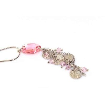 NSA|925 silver rat tail necklace for women with pink crystal pendant