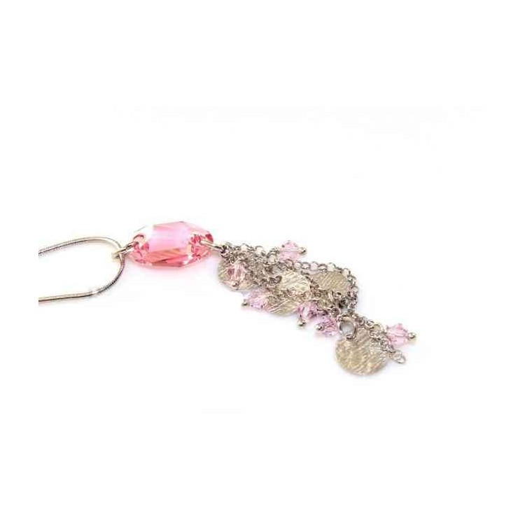 NSA|925 silver rat tail necklace for women with pink crystal pendant