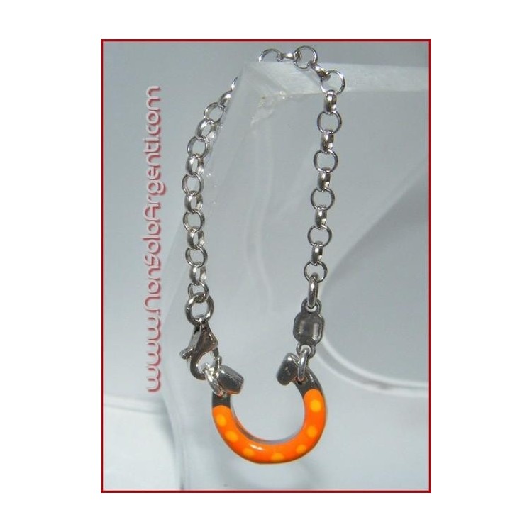 NSA|925 SILVER: Amulet key ring with enameled polka dot horseshoe