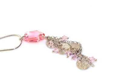 NSA|Collana argento 925 coda di topo donna con pendente cristallo rosa