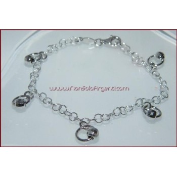 NSA|Argento 925 : Bracciale cerchietti rolo' a treccina e ciondoli con barilotti diamantati passanti