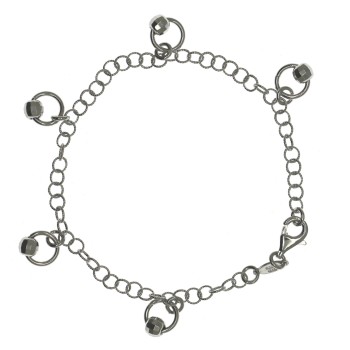 NSA|925 silver: Bracelet with twisted rolo circles and pendants with diamond barrels