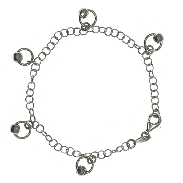 NSA|Argento 925 : Bracciale cerchietti rolo' ritorti e ciondoli con barilotti diamantati