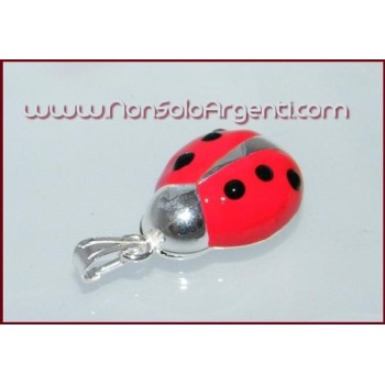 NSA|ARGENTO 925 : Ciondolo coccinella smaltata grande con collana beads silver