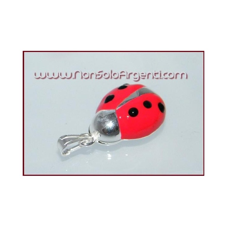 NSA|ARGENTO 925 : Ciondolo coccinella smaltata grande con collana beads silver