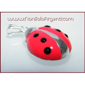 NSA|ARGENTO 925 : Ciondolo coccinella smaltata grande con collana beads silver
