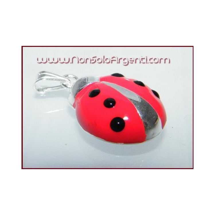NSA|ARGENTO 925 : Ciondolo coccinella smaltata grande con collana beads silver