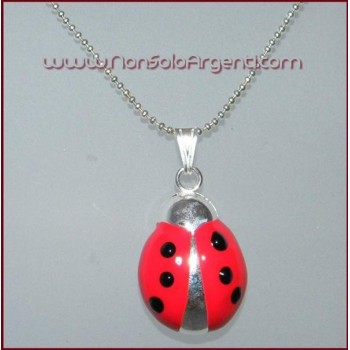 NSA|ARGENTO 925 : Ciondolo coccinella smaltata grande con collana beads silver
