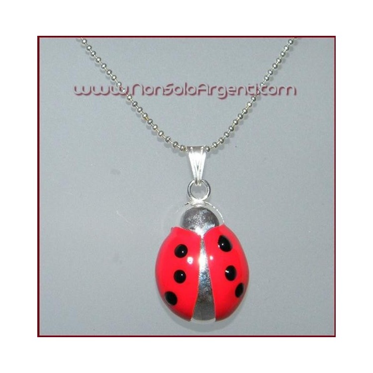 NSA|ARGENTO 925 : Ciondolo coccinella smaltata grande con collana beads silver