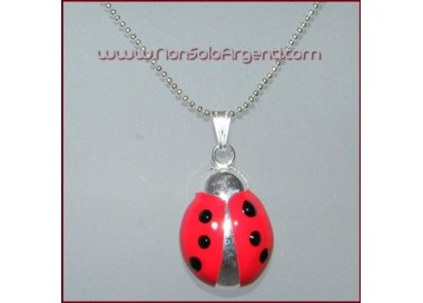 NSA|ARGENTO 925 : Ciondolo coccinella smaltata grande con collana beads silver
