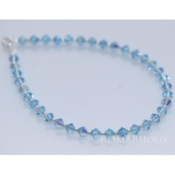NSA|Bracciale Argento 925 Con Swarovski Bicono AQUAMARINE AB Celeste varie misure