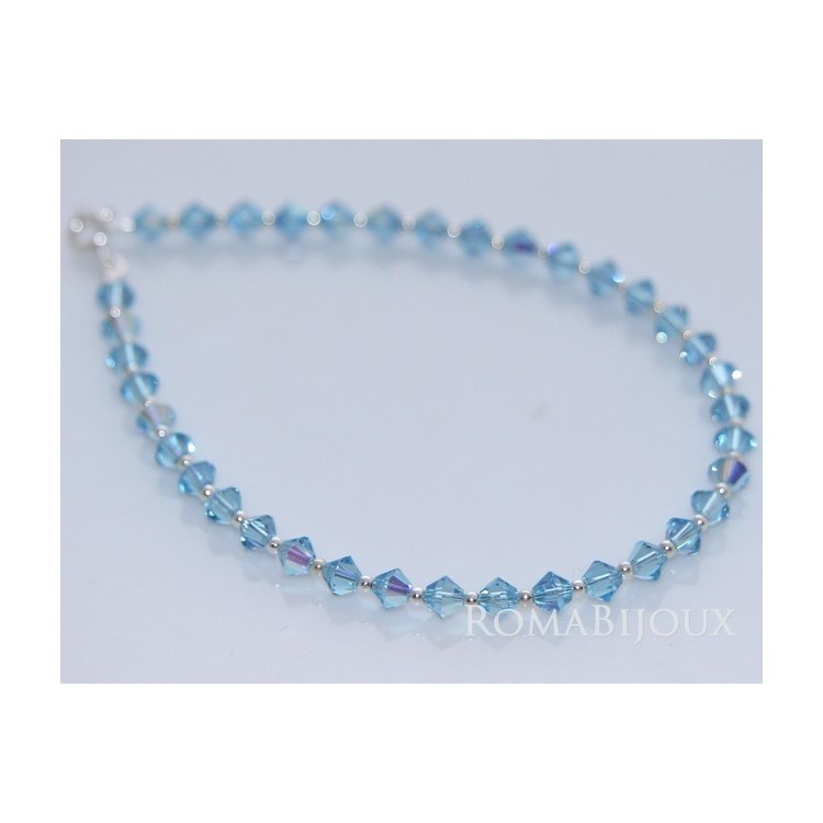 NSA|Bracciale Argento 925 Con Swarovski Bicono AQUAMARINE AB Celeste varie misure