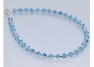 NSA|Bracciale Argento 925 Con Swarovski Bicono AQUAMARINE AB Celeste varie misure