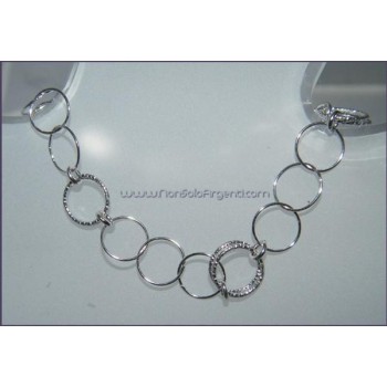 NSA|Argento 925 : Bracciale con cerchi lisci e cerchietti diamantati 19cm