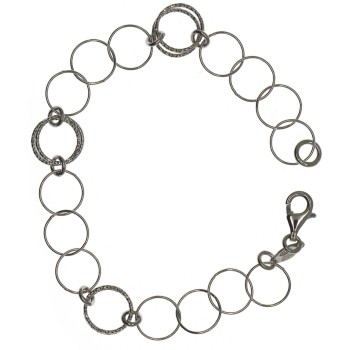 NSA|Argento 925 : Bracciale con cerchi lisci e cerchietti diamantati 19cm