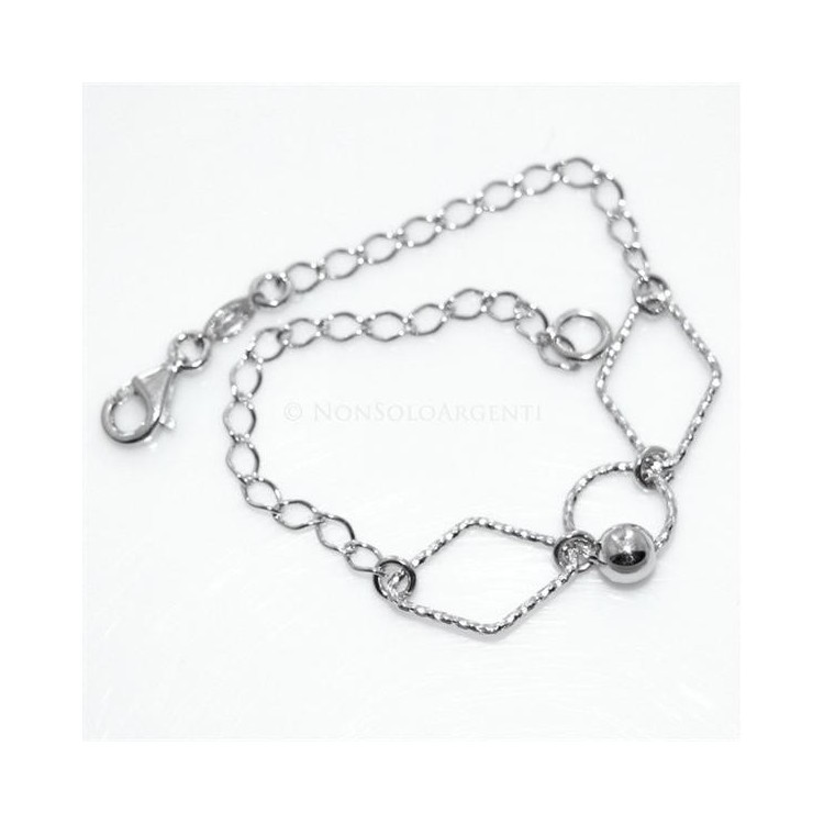 NSA|Argento 925 : Bracciale catenella cerchi e rombi diamantati e pallina