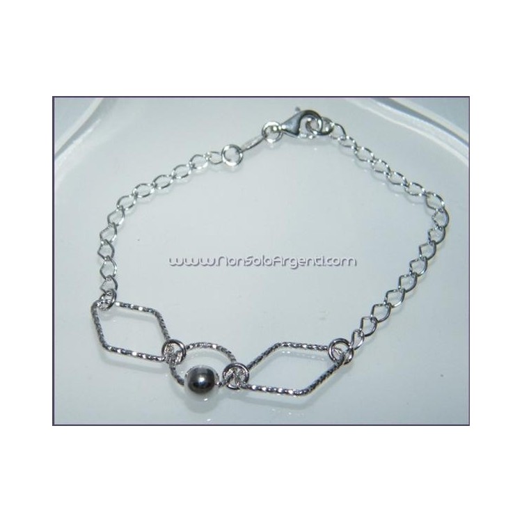 NSA|Argento 925 : Bracciale catenella cerchi e rombi diamantati e pallina