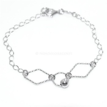 NSA|Argento 925 : Bracciale catenella cerchi e rombi diamantati e pallina