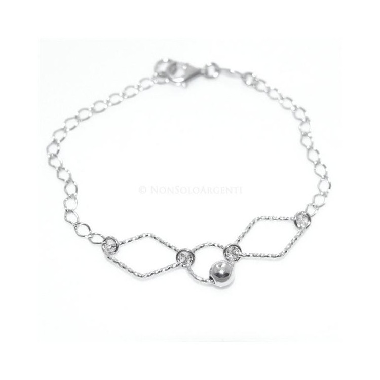 NSA|Argento 925 : Bracciale catenella cerchi e rombi diamantati e pallina