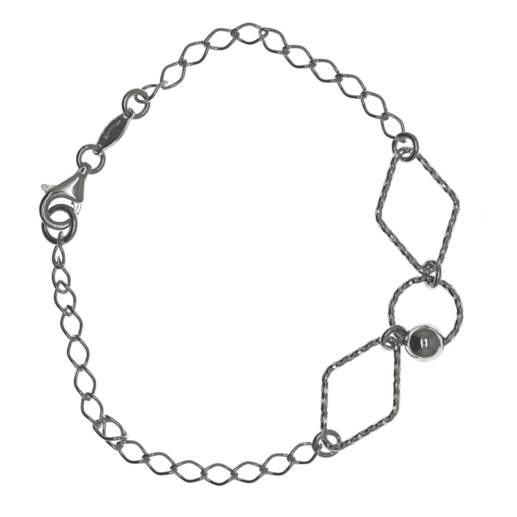 NSA|925 silver chain bracelet circles and diamond rhombuses and ball