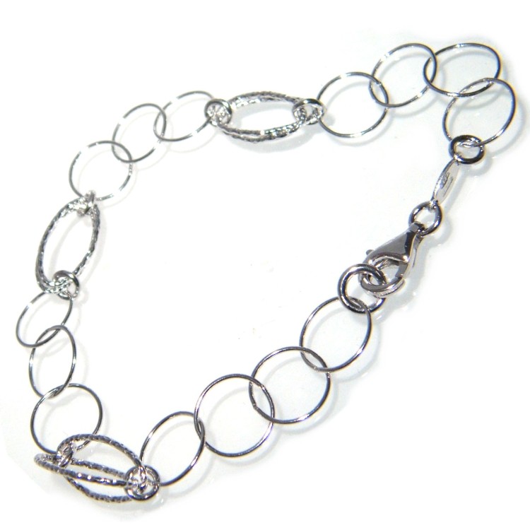 NSA|Bracciale argento 925 con cerchi lisci e ovali diamantati