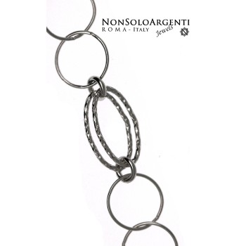 NSA|Bracciale argento 925 con cerchi lisci e ovali diamantati - Gioielleria