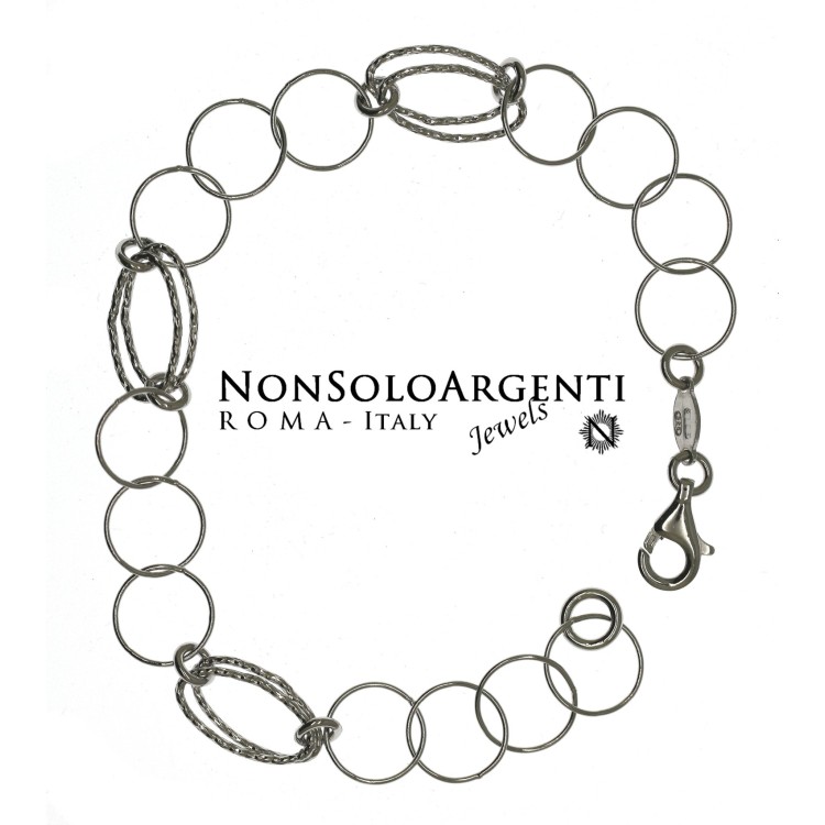 NSA|Bracciale argento 925 garantito, con cerchi lisci e ovali diamantati gioielleria