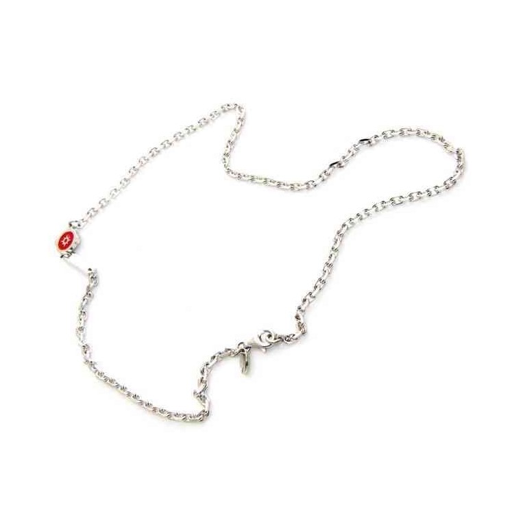 NSA|fine silver : Necklace chain man 50 cm filled with wind rose red enamel
