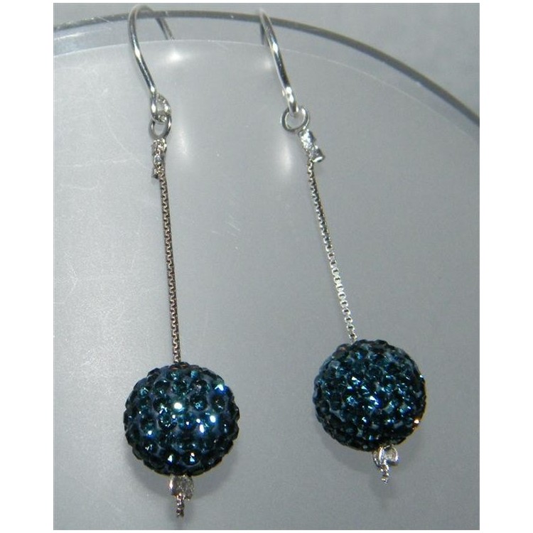 NSA|Argento 925 Rodiato : Orecchini a ciondolo Con Sfere a Pavè di Zirconia blu cobalto