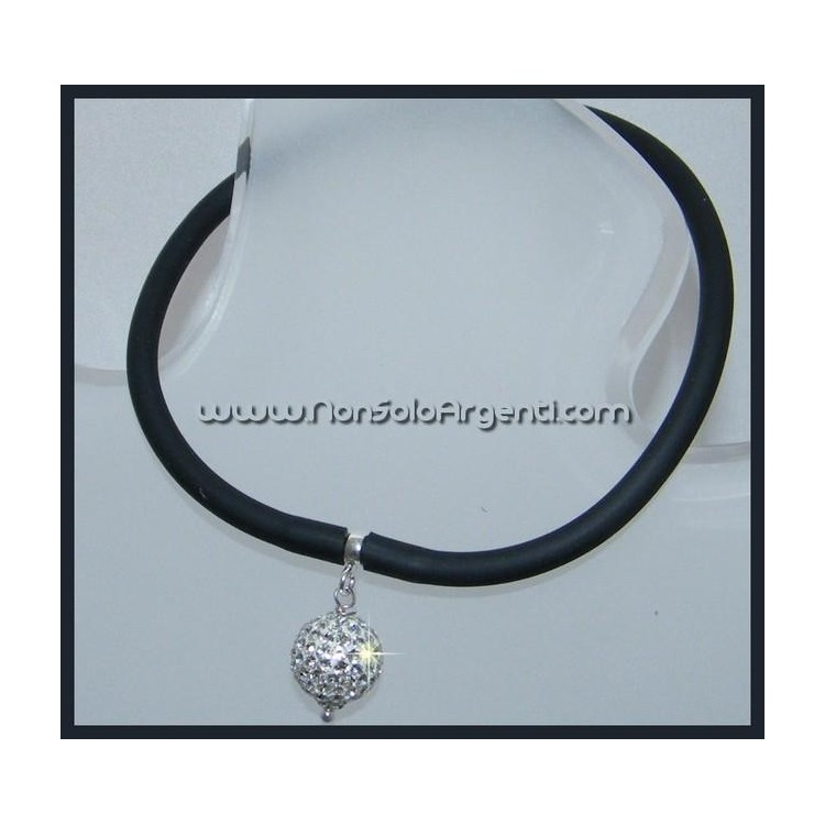 NSA|Argento 925 : Bracciale caucciu regolabile con sfera di zirconia bianchi